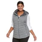 Plus Size Tek Gear Hooded Puffer Vest, Women's, Size: 1xl, Dark Grey