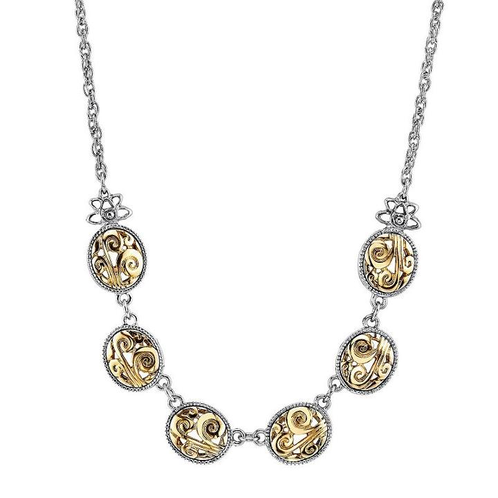 1928 Oval Swirl Two Tone Necklace, Women's, Size: 16, Multicolor