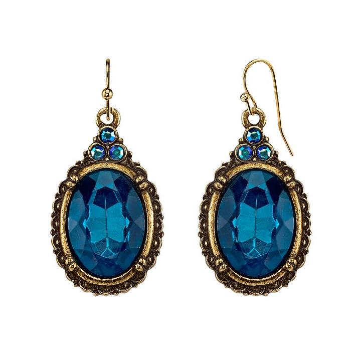 1928 Oval Faceted Stone Drop Earrings, Women's, Blue