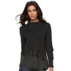 Women's Elle&trade; Asymmetrical Mixed-media Sweater, Size: Small, Black