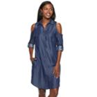 Women's Hope & Harlow Cold-shoulder Shirt Dress, Size: 12, Blue (navy)