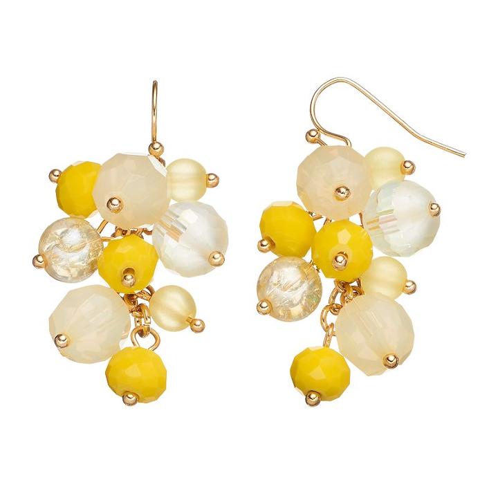 Yellow Beaded Cluster Drop Earrings, Women's