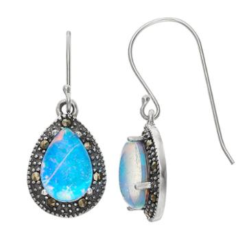 Tori Hill Sterling Silver Simulated Blue Opal Doublet & Marcasite Teardrop Earrings, Women's