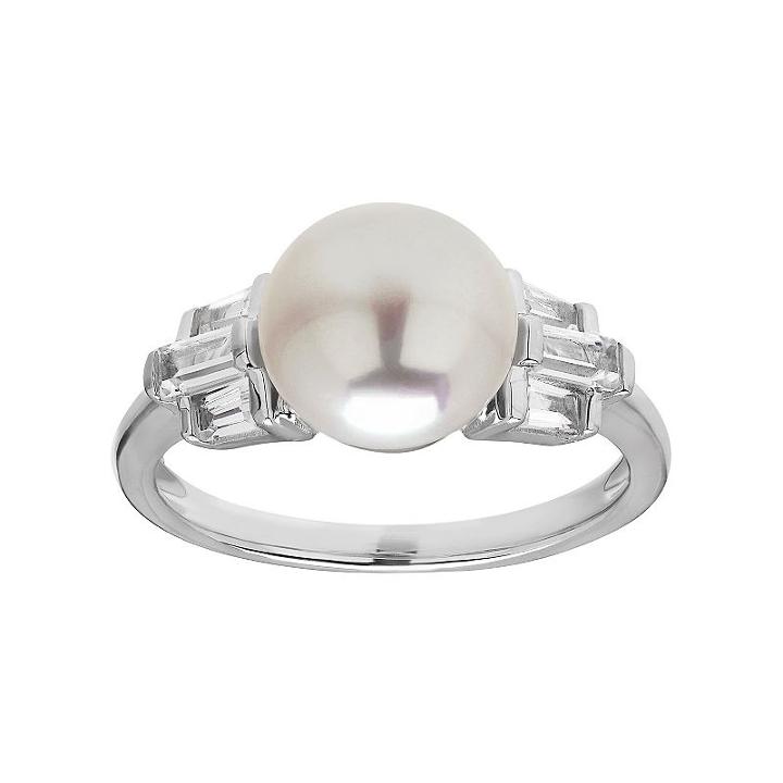 Simply Vera Vera Wang Freshwater Cultured Pearl & Lab-created White Sapphire Sterling Silver Ring, Women's, Size: 7