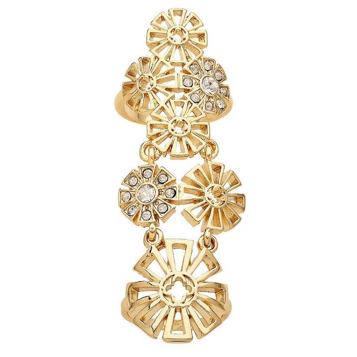 Marie Claire Jewelry Crystal Gold Tone Openwork Flower Full Finger Ring, Women's, Yellow