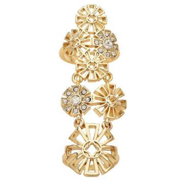 Marie Claire Jewelry Crystal Gold Tone Openwork Flower Full Finger Ring, Women's, Yellow