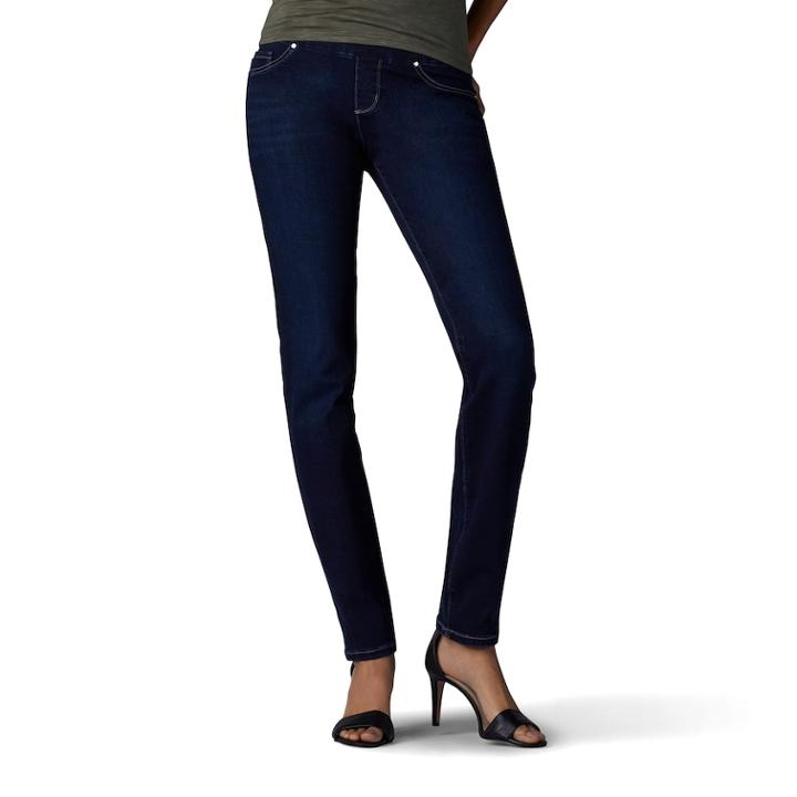 Women's Lee Rebound Pull-on Straight-leg Jeans, Size: 10 Short, Dark Blue