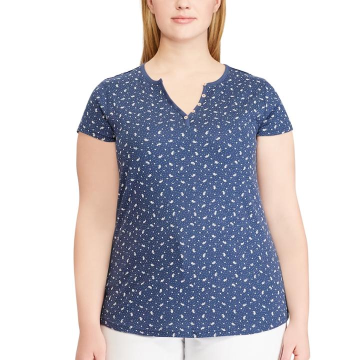 Plus Size Chaps Button Accent Tee, Women's, Size: 1xl, Blue