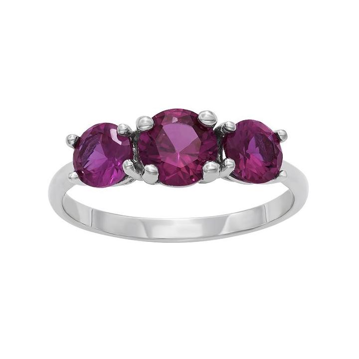 Sterling Silver Lab-created Ruby 3-stone Ring, Women's, Size: 7, Red