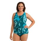 Plus Size Dolfin Printed Conservative One-piece Lapsuit, Women's, Size: 18, Turquoise/blue (turq/aqua)