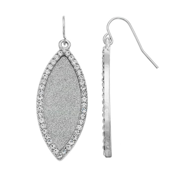 Glitter Marquise Nickel Free Drop Earrings, Women's, Silver
