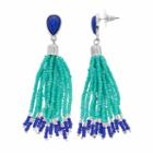 Aqua & Blue Seed Bead Nickel Free Tassel Drop Earrings, Women's