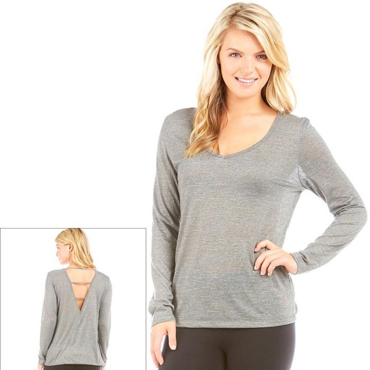 Women's Balance Collection Salina Strappy Long Sleeve Top, Size: Medium, Grey