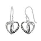 Tori Hill Sterling Silver Crystal And Marcasite Heart Drop Earrings, Women's, White