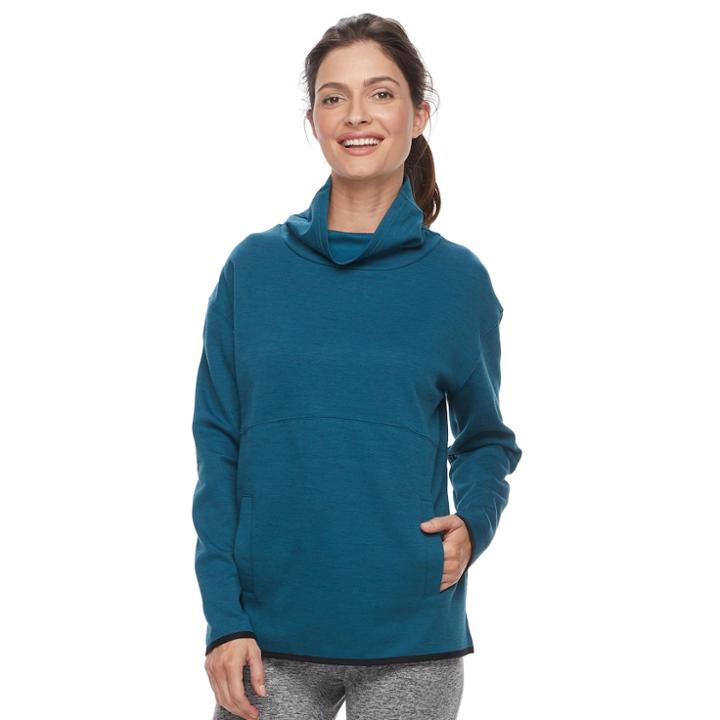 Petite Tek Gear&reg; Funnel Neck Pullover Top, Women's, Size: L Petite, Turquoise/blue (turq/aqua)