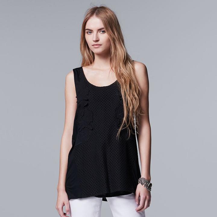 Women's Simply Vera Vera Wang Applique Tank Top, Size: Xs, Black