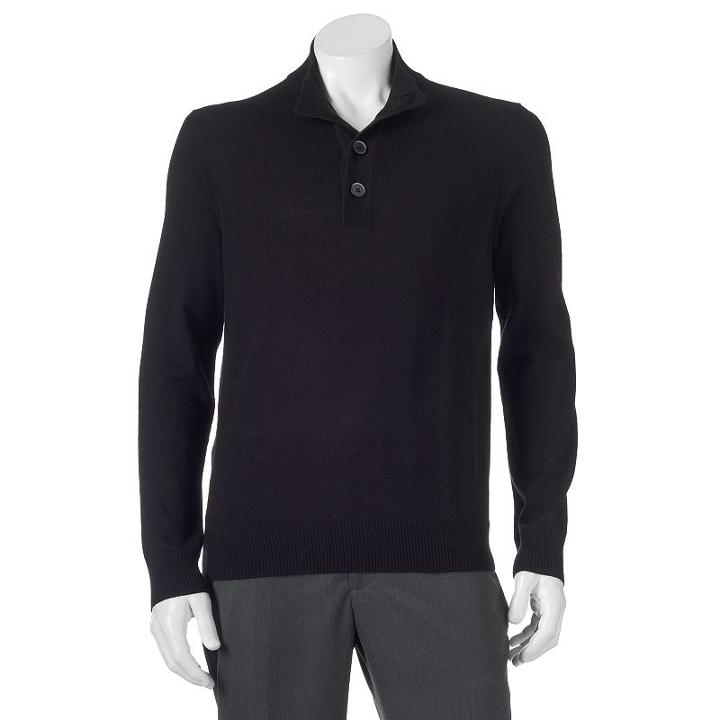 Men's Apt. 9&reg; Modern-fit Solid Merino Mockneck Sweater, Size: Large, Black