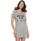 Women's Miken White Wine In The Daytime Cold-shoulder Cover-up, Size: Small, Light Grey