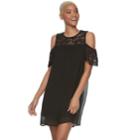 Juniors' Lily Rose Lace Cold-shoulder Shift Dress, Teens, Size: Small, Black