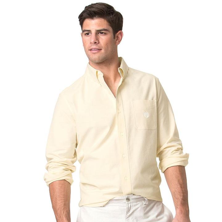 Men's Chaps Classic-fit Plaid Stretch Oxford Button-down Shirt, Size: Large, Yellow