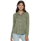 Juniors' Mudd&reg; Twill Utility Shirt, Teens, Size: Large, Med Green