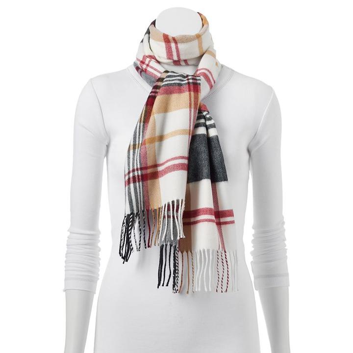 Softer Than Cashmere? Plaid Oblong Scarf, White