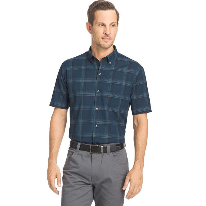 Big & Tall Van Heusen Flex Stretch Short Sleeve Button-down Shirt, Men's, Size: Xl Tall, Turquoise/blue (turq/aqua)