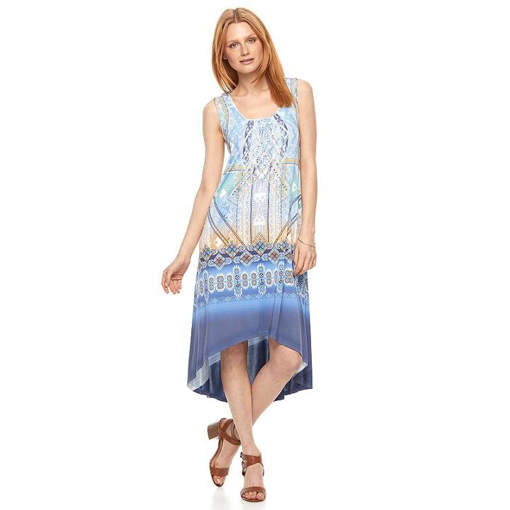 Women's World Unity Print High-low Shift Dress, Size: Large, Blue