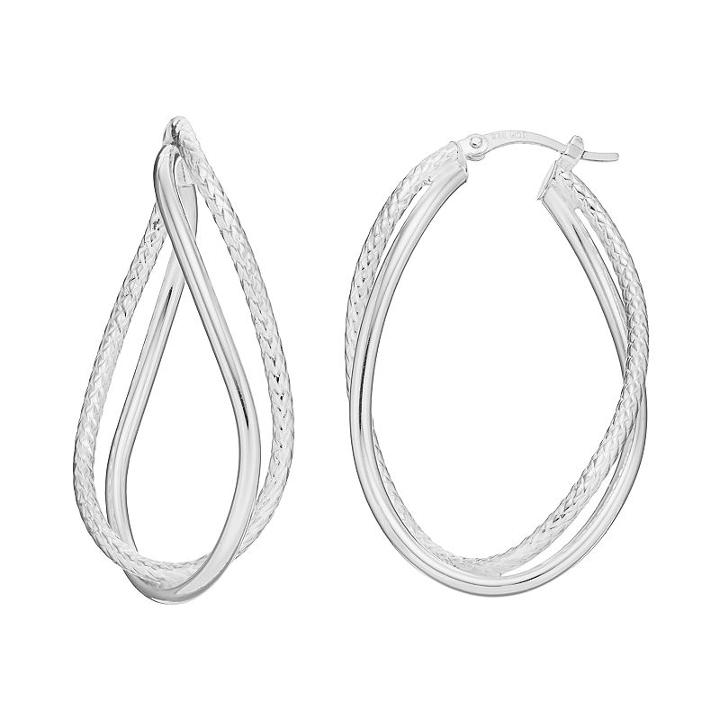Silver Classics Sterling Silver Twist Oval Hoop Earrings, Women's, Grey