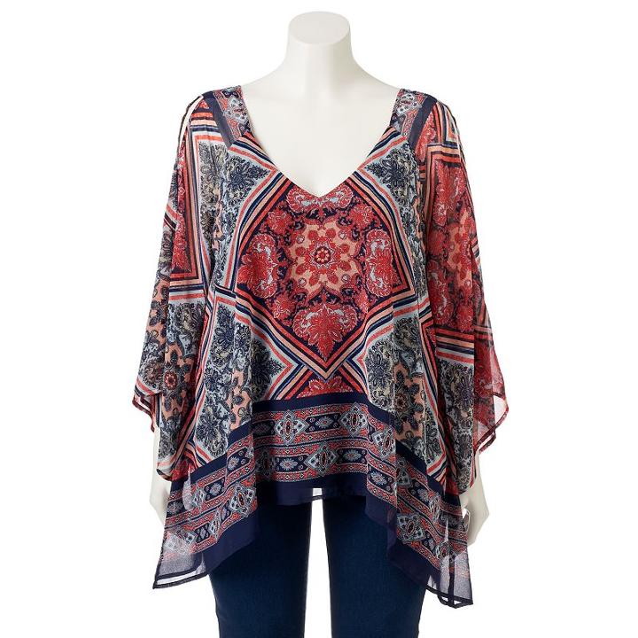 Juniors' Plus Size Heartsoul Print Shark-bite Hem Top, Girl's, Size: 3xl, Med Orange