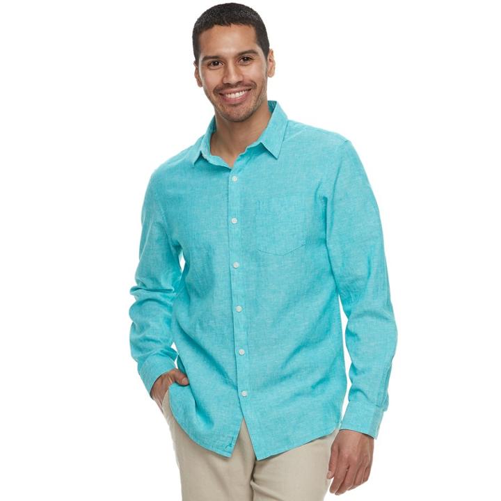 Men's Marc Anthony Slim-fit Linen-blend Stretch Button-down Shirt, Size: Medium, Med Blue