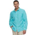 Men's Marc Anthony Slim-fit Linen-blend Stretch Button-down Shirt, Size: Medium, Med Blue