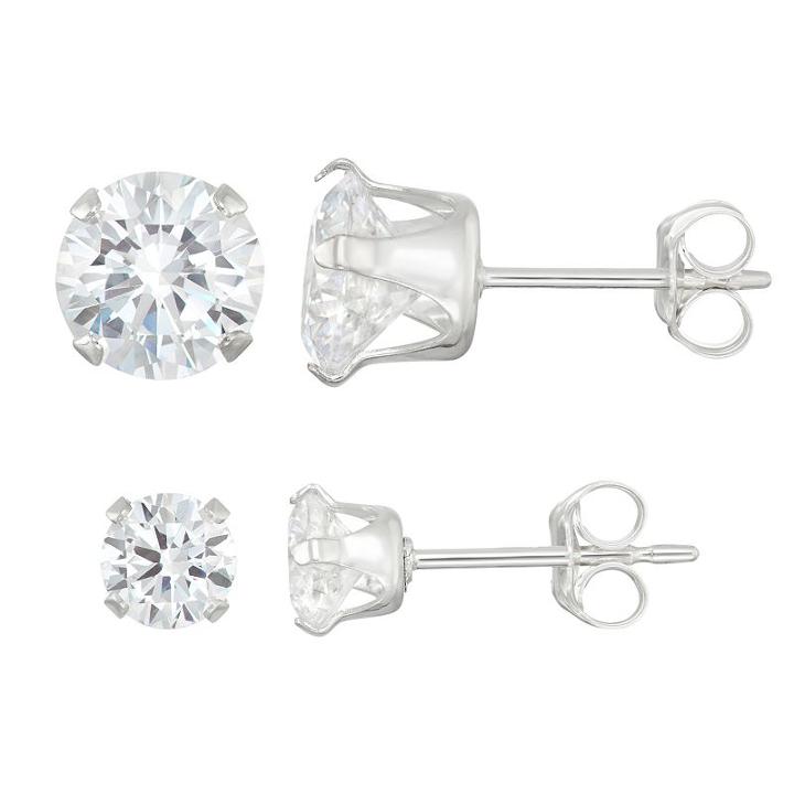 Journee Collection Sterling Silver Birthstone Cubic Zirconia Stud Earring Set, Women's, White