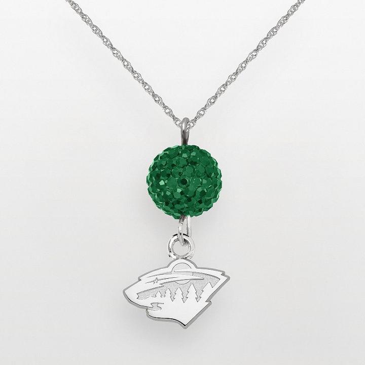 Logoart Minnesota Wild Sterling Silver Crystal Ball Pendant, Women's, Green