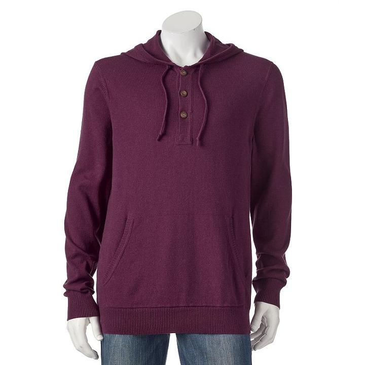 Big & Tall Sonoma Goods For Life&trade; Classic-fit Solid Fine Gauge Henley Hoodie, Men's, Size: Xxl Tall, Dark Red