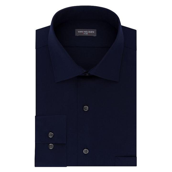 Men's Van Heusen Flex Collar Regular-fit Dress Shirt, Size: 18.5 36/37, Dark Blue