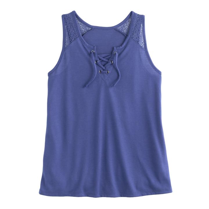 Girls Plus Size Mudd&reg; Lace-up Tank Top, Size: 14 1/2, Blue (navy)