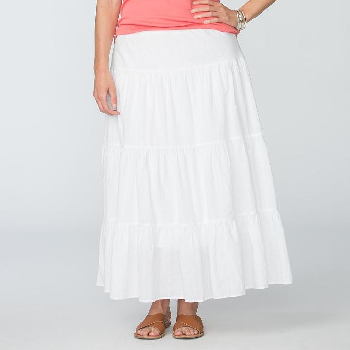 Plus Size Chaps Tiered Maxi Skirt, Women's, Size: 1xl, White