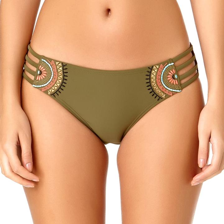 Juniors' California Sunshine Embroidered Hipster Bikini Bottoms, Women's, Size: Xl, Dark Green