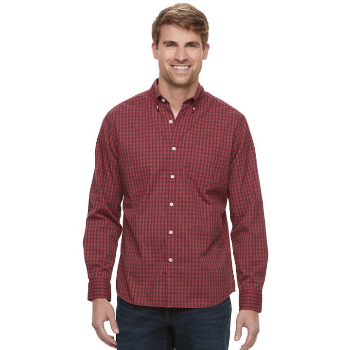 Men's Sonoma Goods For Life&trade; Modern-fit Stretch Poplin Button-down Shirt, Size: Large, Med Red