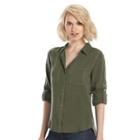 Women's Rock & Republic&reg; Roll-tab Twill Shirt, Size: Small, Green