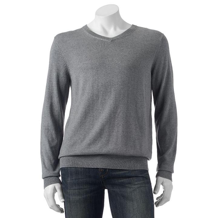 Big & Tall Croft & Barrow&reg; Classic-fit 12gg V-neck Sweater, Men's, Size: Xxl Tall, Med Grey