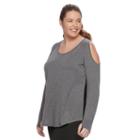 Plus Size Wild Majesty Cold-shoulder Mesh Tee, Women's, Size: 1xl, Dark Grey