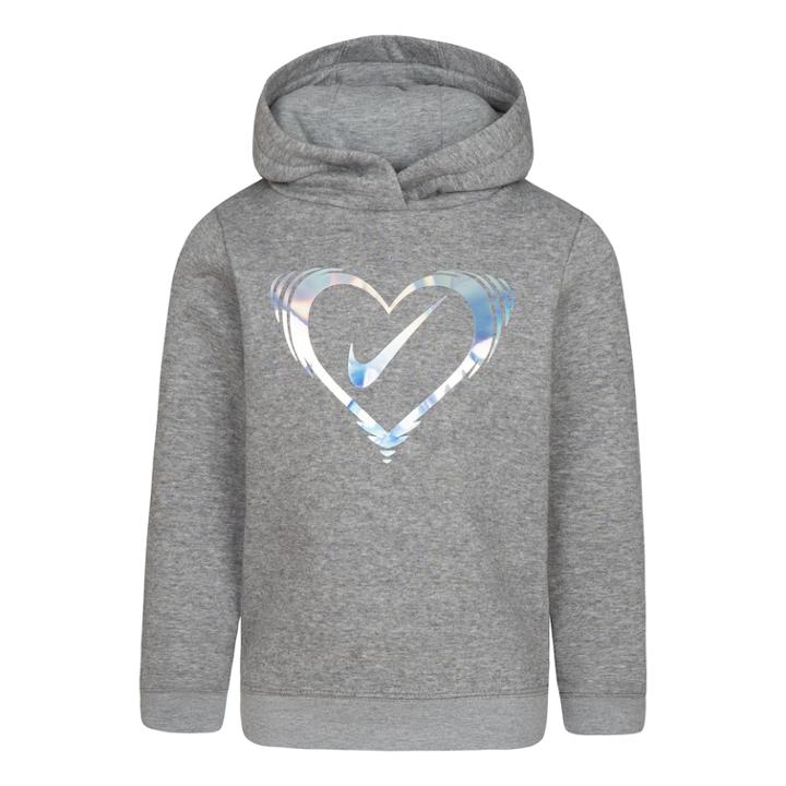 Girls 4-6x Nike Iridescent Heart Graphic Logo Hoodie, Size: 5, Grey