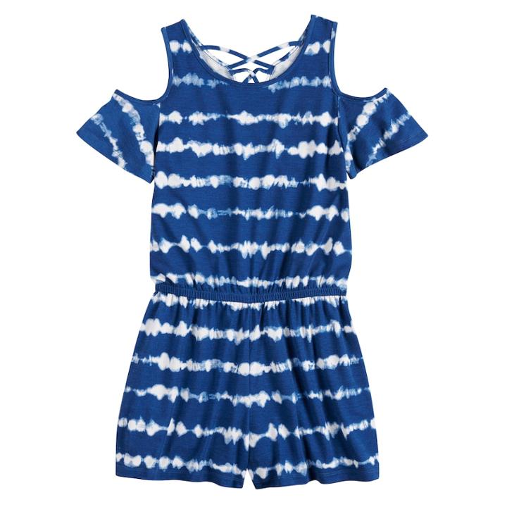 Girls 7-16 So&reg; Strappy Cold Shoulder Romper, Size: S/7-8, Dark Blue