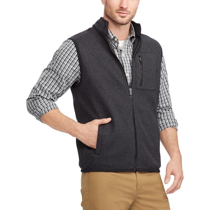 Men's Chaps Regular-fit Sweater Fleece Vest, Size: Medium, Black