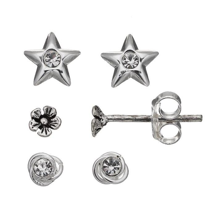 Itsy Bitsy Star, Flower & Love Knot Stud Earring Set, Women's, White
