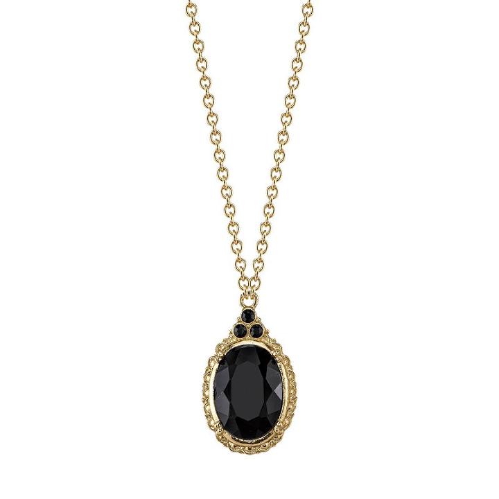 1928 Faceted Oval Stone Pendant Necklace, Women's, Size: 16, Black