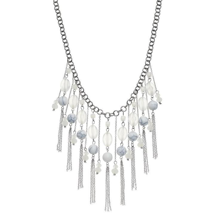 White Beaded Fringe Necklace, Women's