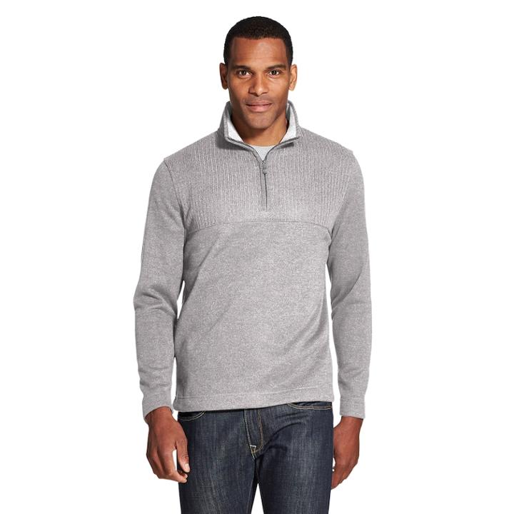 Men's Van Heusen Flex Colorblock Quarter-zip Fleece Pullover, Size: Large, Grey